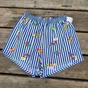 Vintage 80s Pranges Nautical Striped Elastic Waist Shorty Booty Shorts Md